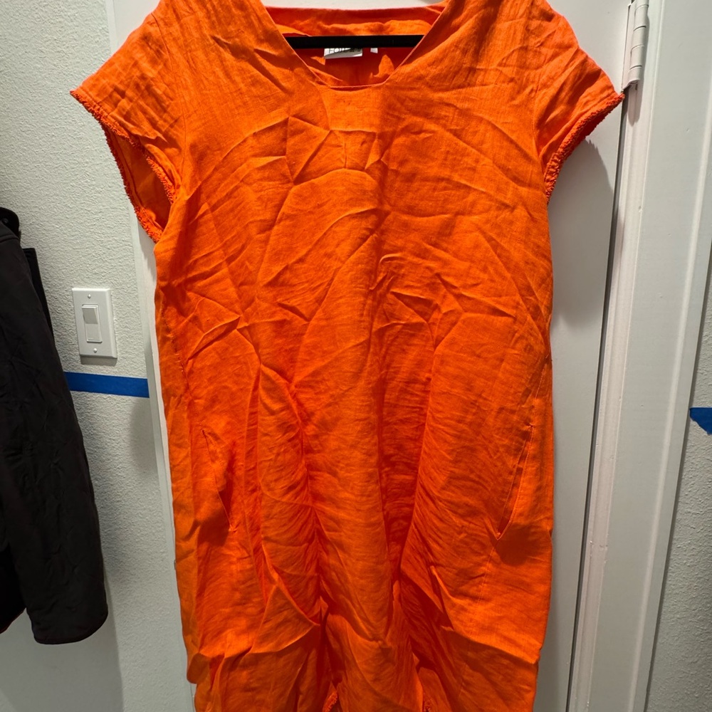 Bright Orange Linen Shift Dress